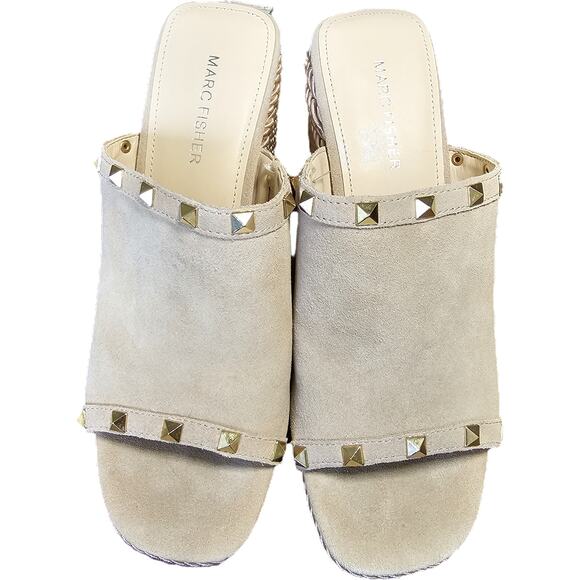 NWOT Marc Fisher Nude Suede Wedge Platform Espradille Sandals Studs Boho 8.5 - Picture 5 of 12